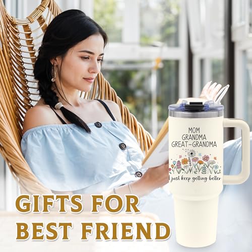 40oz Mom Tumbler Gifts for Grandma, Water Bottle with Handle & Straw - color: Grandma-White