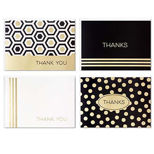 Hallmark Thank You Cards Assortment, Black and Gold Geometric (40 Thank You Notes with Envelopes for Wedding, Business, Graduation, All Occasion) - color: Geometric