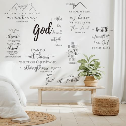 Runtoo Bible Verse Wall Art Decals Inspirational Quotes Christian Religious Scripture Wall Stickers Bedroom Living Room Family Lettering Wall Decor