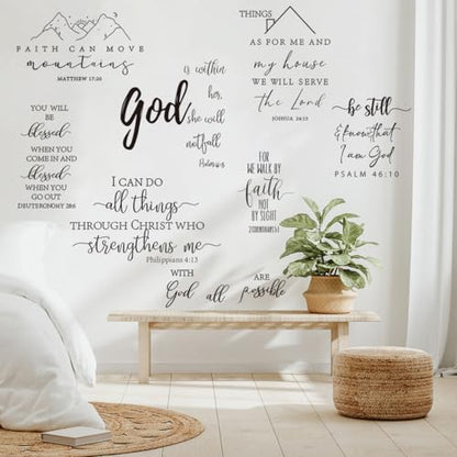 Runtoo Bible Verse Wall Art Decals Inspirational Quotes Christian Religious Scripture Wall Stickers Bedroom Living Room Family Lettering Wall Decor