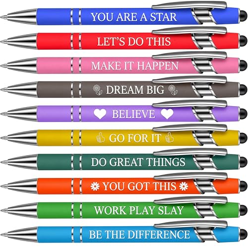 10Pcs Ballpoint Pen with Stylus, Vivid Color, Motivational Verse - style: Motivational Verse