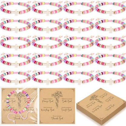 Liliaafar 20 Sets Cross Bracelets Bulk for Kids Teens Adjustable Christian Friendship Bracelets for VBS Sunday School Gifts - color: Rainbow Colors