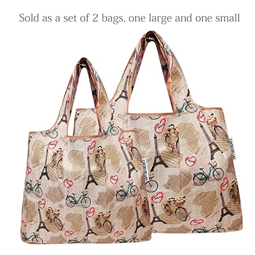allydrew Large Foldable Tote Nylon Reusable Grocery Bags - color: Set of 2, Paris, size: Large & Small (Set of 2)