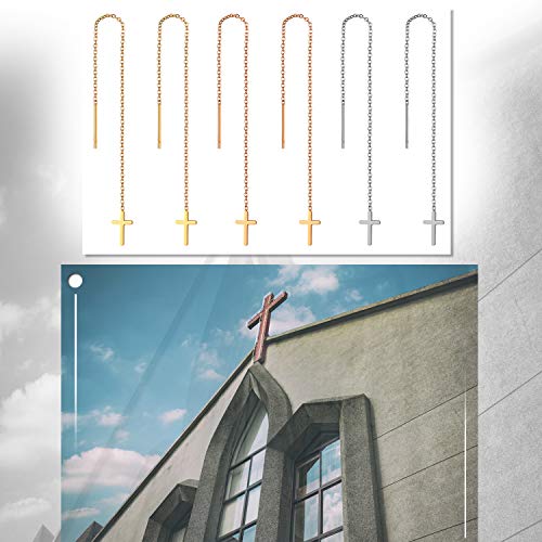 Cupimatch 3-6 Pairs Stainless Steel Cross Dangle Huggie Hinged Hoop Earrings for Men Women (1 Pair Silver Cross) for Mother's Day - color: Threader-3pack