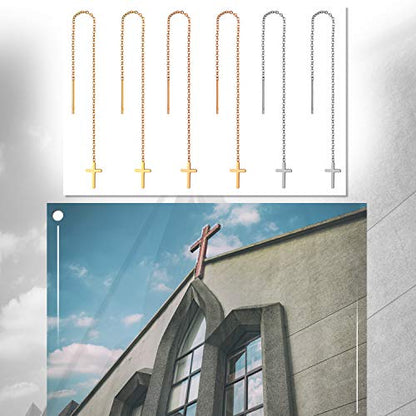 Cupimatch 3-6 Pairs Stainless Steel Cross Dangle Huggie Hinged Hoop Earrings for Men Women (1 Pair Silver Cross) for Mother's Day - color: Threader-3pack