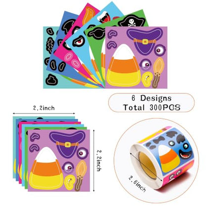 Haooryx DIY Candy Sticker Roll - 300Pcs Halloween Funny Candy Corn Stickers, Make Your Own Sweet Face Decals, Waterproof Vinyl Decors for Kids Laptop Scrapbook Water Bottle Birthday Party Favor Supply - style: Halloween Candy Corn 1Roll