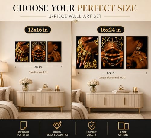 FKRYTYB 3Pcs Fashion Trend African American Wall Art 12x16 in Unframed - color: Black woman, size: 16L"X12W"Poster