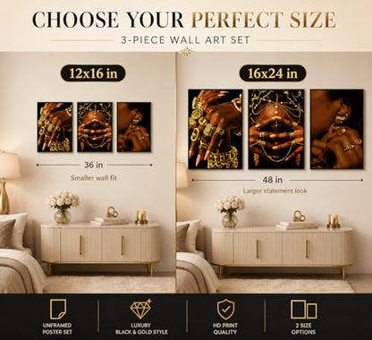 FKRYTYB 3Pcs Fashion Trend African American Wall Art 16x24 in Unframed - color: Black woman, size: 24L"X16W"Poster