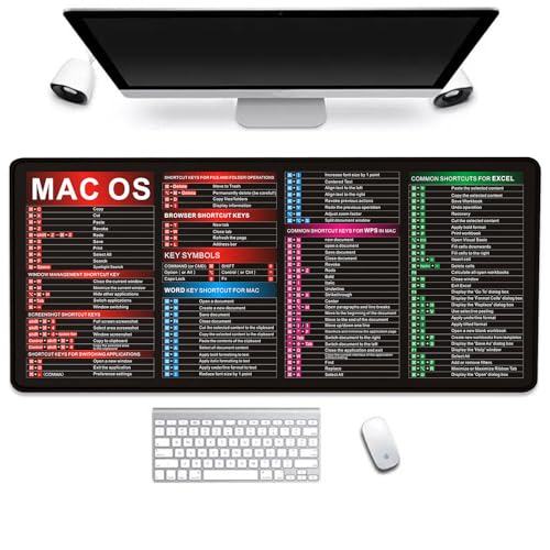 MAC OS Shortcut Key Mouse Pad-Cheat Sheet Desk Mat Large Gaming Mouse Pads - color: Black&macos