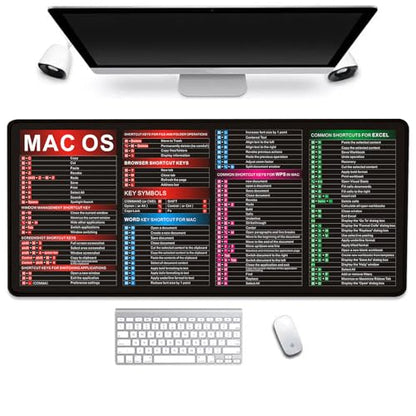 MAC OS Shortcut Key Mouse Pad-Cheat Sheet Desk Mat Large Gaming Mouse Pads - color: Black&macos
