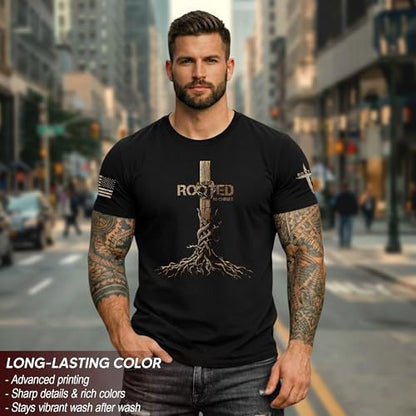Rooted in Christ Shirt, Jesus Tee, Christian Shirt Men - color: Brown, size: Large