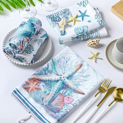 Boyiee 6 Pcs Beach Kitchen Towels Coastal Kitchen Decor - color: Ocean