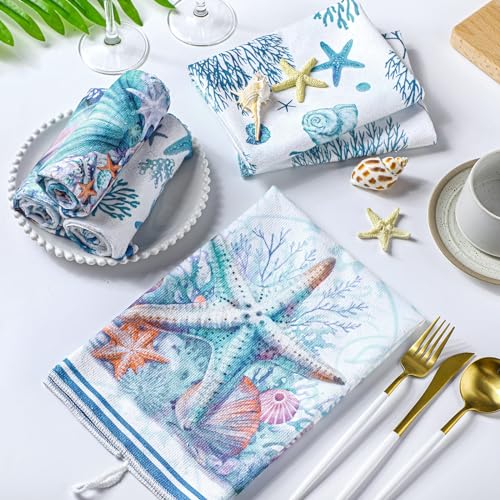 Boyiee 6 Pcs Beach Kitchen Towels Coastal Kitchen Decor - color: Ocean