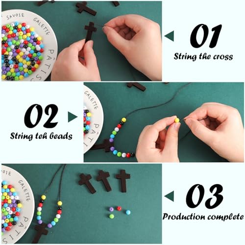261 Pcs Wood Cross Necklace, Sunday School Crafts for Kids, Multicolor - color: Multicolor