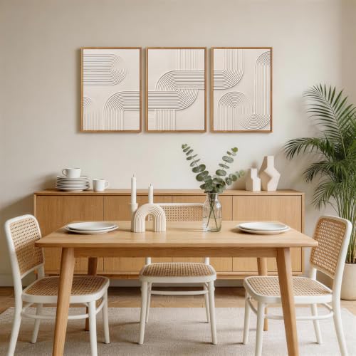 CHDITB 3D Textured Geometric Lines Framed Wall Art, Beige Relief Painting - color: 3d Line