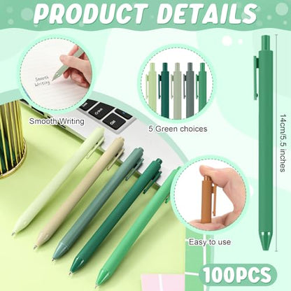100 Pcs Ballpoint Gel Pens Bulk Retractable, Green Series - style: Green Series