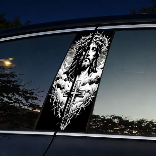 1 Pair Jesus Car B-Pillar Decals, Cross Car Center Pillar Stickers, Waterproof Vinyl Christian Vehicle Door Pillar Sticker Scratch Cover Sticker for Car Auto SUV (Vine Jesus) - color: Vine Jesus