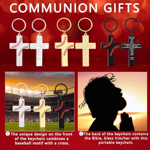 Football/Baseball/Soccer/Basketball Cross Keychain for Men Sport Gifts - color: Black, style: Baseball-isaiah 41:10