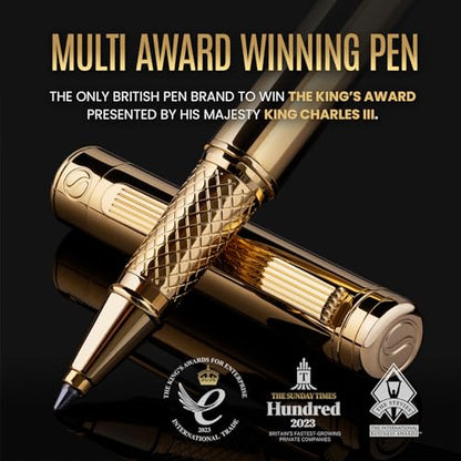 Scriveiner Gold Rollerball Pen - Stunning Luxury Pen, Real Gold Plating, Schmidt Ink Refill, Best Roller Ball Pen Gift Set for Men & Women, Professional, Executive Office, Nice Pens - color: 11. Gold