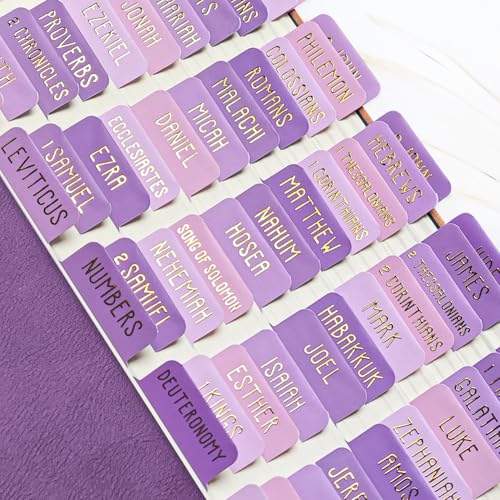 Laminated Bible Tabs for Women and Men, Gold Foil Embossed Lettering - style: Gentle Purple