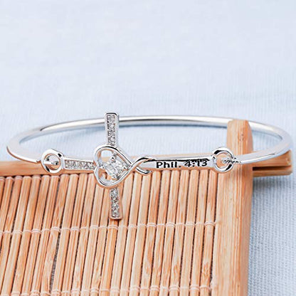LQRI Christian Cross Bracelet Philippians 4:13 gift Bible Verses Gift God Cross Bangle Religious Gift For Women