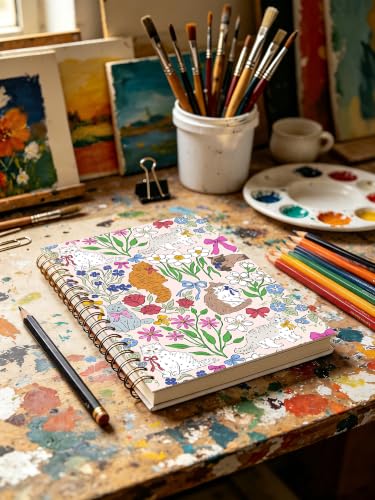 Floral Cat Pattern Spiral Notebook Cat Lover Gift 5.5x8.3 in - color: Floral Cat
