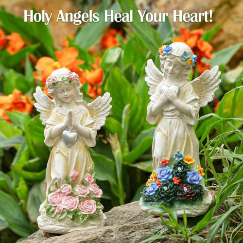 Angel Garden Statue 2Pcs,Love Heart Solar Decor with Warm Light - style: Heart Praying Angel