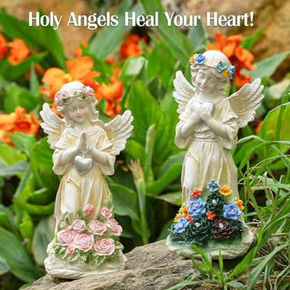 Angel Garden Statue 2Pcs,Love Heart Solar Decor with Warm Light - style: Heart Praying Angel