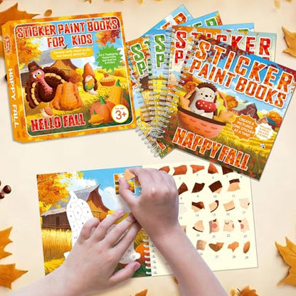 6PCS Thanksgiving Paint by Sticker Books Crafts for Fall Sticker by Number Books Activity Book for Sticker Puzzle Book Craft Art Gift with Turkey Pumpkin 48 Pictures - style: Fall Thanksgiving