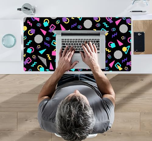 Retro 80s Desk Mat, Cute 90s XXL Large Gaming Mouse Pad, Black Boho Desk Pad with Stitched Edges, Computer Laptop Keyboard and Mouse Mat, Aesthetic Office Decor Non-Slip Mosuepad, 31.5x15.75 in - color: Black Boho