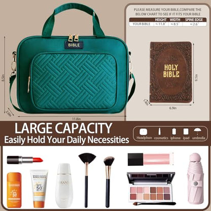Bible Cover for Women Bible Case, Large Bible Bag, Bible Study Supplies Bible Journaling Kit Book Carrying Case with Bible Highlighters Tabs, Valentines Day Christian Gifts for Women (Green) - color: Green