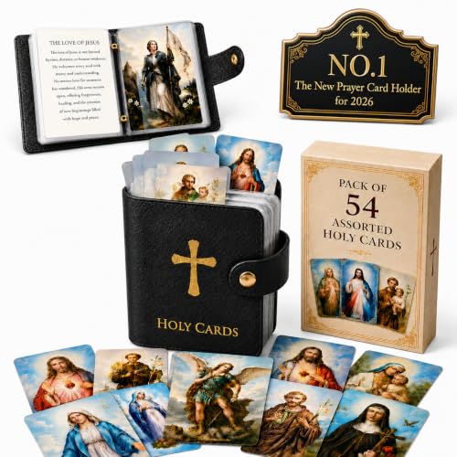 EBROJFG Catholic Prayer Card Holder, 54 Holy Cards with Scripture - color: Black