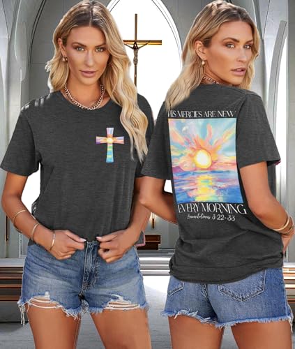 Christian Shirts for Women Bible Verse Shirt Jesus Faith T-Shirt Inspirational Religious Gift Tee Tops - color: Darkgrey, size: Large