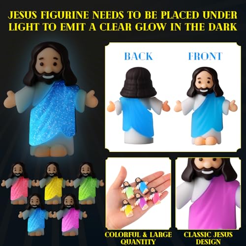 CroBlissful 30 Sets Mini Jesus Figurines Bulk Christian Glow in The Dark with Let Your Light Shine Cards for Christian Sunday School Religious Party Favor Halloween(Open Your Arms) - style: Open Your Arms