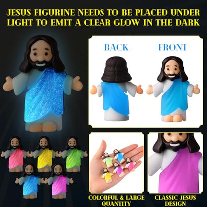 CroBlissful 30 Sets Mini Jesus Figurines Bulk Christian Glow in The Dark with Let Your Light Shine Cards for Christian Sunday School Religious Party Favor Halloween(Open Your Arms) - style: Open Your Arms