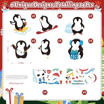 PAIVSUN 24Pcs Christmas Craft Kits, DIY Penguin Stickers Cutouts Ornaments Kit, Make Your Own Christmas Craft for Xmas Tree Decorations Winter Party Handcraft Supplies - style: Penguin