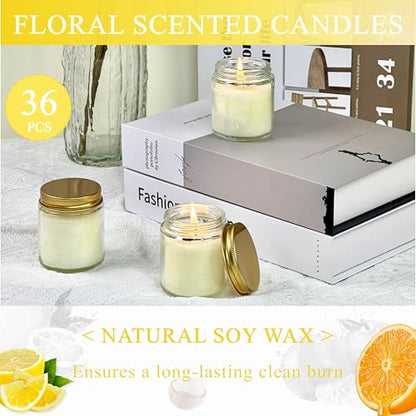ACITHGL 36 Pcs 4oz Mini Mason Jar Candles Small Scented Candles Bulk Aromatherapy Ideal Souvenir Favors for Wedding Birthday Party (Lemon, Citrus, Coconut Milk, Gold) - color: Gold, style: Lemon, Citrus, Coconut Milk