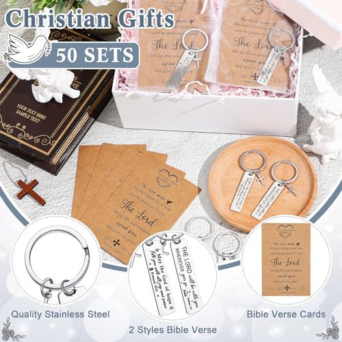 Siifert 50 Set Christian Cross Keychains Bulk Christian Keychain Bible Verse Religious Prayer Gifts for Women Men - color: Strip Style