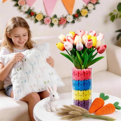 ALFEVA Easter Decorations-Vase in Vase and 44 Peeps Bunnies Filler, Easter vaseset Ready to Display，Spring Decorations for Home Table (No Flowers - size: 3.9"/2.1" Vase&Bunny No Flowers