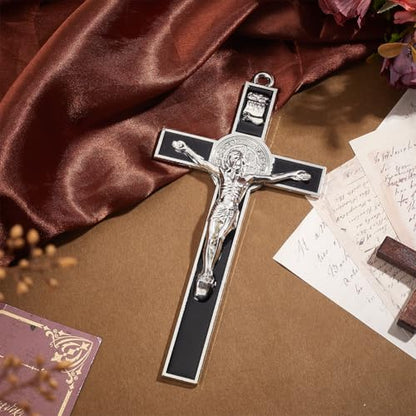 HOBBIESAY 1PCS Crucifix Wall Cross 7.6 * 3.8 Inch Black Metal Slender Crosses Inspirational Home Décor Antique Crucifix Wall Cross Metal Art Enamel Give Blessing Spiritual Sacred Faith Gift - color: Black
