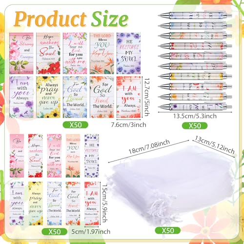 200 Pcs Christian Gift for Women Christian Accessories Include 50 Bible Verses Notebook 50 Church Bookmark 50 Ballpoint Pen Organza Bag Gift for Christmas Church Motivational (Flower) - style: Flower