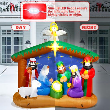 8FT Christmas Inflatables Nativity Scene, Blow Up Christmas Outdoor Decor