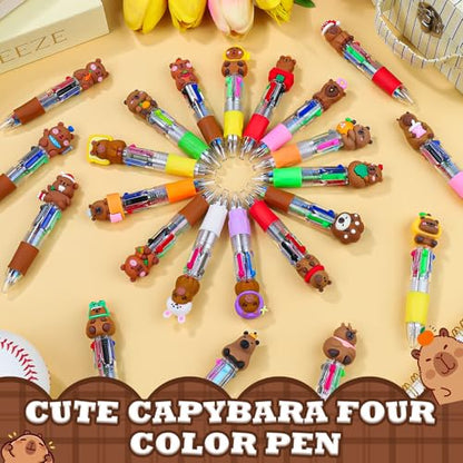 24 Pack Hydrochoerus hydrochaeris Pens 4-in-1 Multicolor Pens with Detachable Charms - Bulk Goodie Bag Fillers, Cute Party Favors for Kids, Classrooms & School Supplies - color: Hydrochoerus hydrochaeris