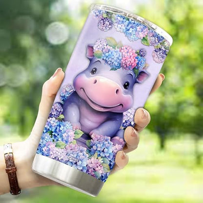 Personalized Hippo Tumbler Gifts for Women Insulated Stainless Steel 20oz With Lid Travel Cup Coffee Mug Bottle Gift for Girls Daughter Animal Lover Custom Name - color: HIPPO