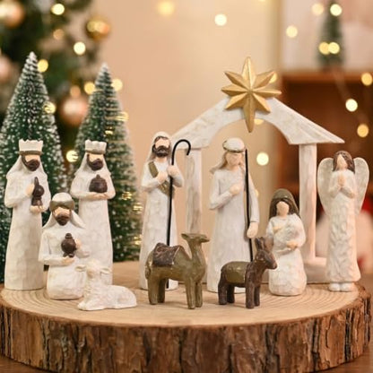 AOMOONOA White Nativity Set, Resin Small Christmas Nativity Figurine - color: Classic White