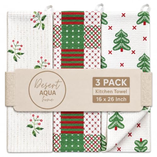 || 3 Pack|| Double Sided Dish Towels || Waffle Weave Microfiber || Highly Absorbent || Hanging Loop || Dish Cloths || Modern || Designer Prints || Lights (Christmas Quilt) - color: Christmas Quilt