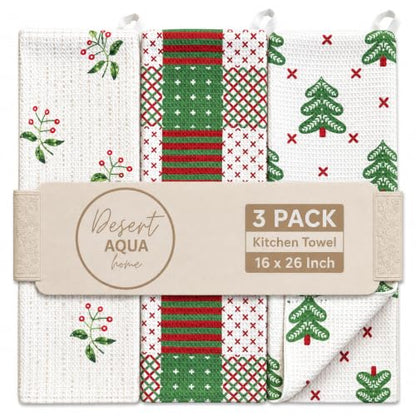|| 3 Pack|| Double Sided Dish Towels || Waffle Weave Microfiber || Highly Absorbent || Hanging Loop || Dish Cloths || Modern || Designer Prints || Lights (Christmas Quilt) - color: Christmas Quilt