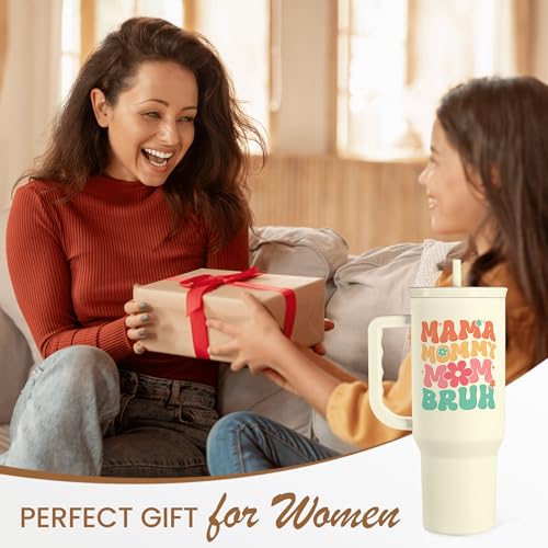 Mom Tumbler with Handle 40oz, Mama Mommy Mom Bruh Cup Stainless Steel Insulated Tumblers Coffee Travel Mugs, Gifts for Moms from Daughter Son, Best Mother Gift for Birthday Christmas Mothers Day - color: Mom 2