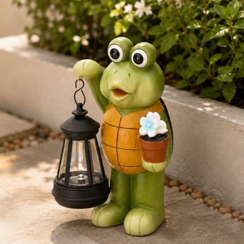 Goodeco Turtle with Solar Lantern - Outdoor Garden Gifts for Women - color: Brown
