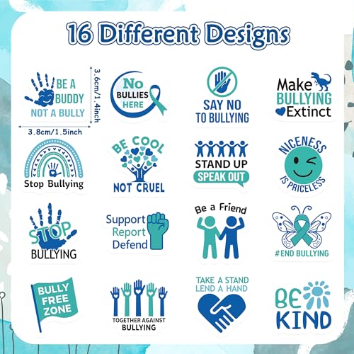 BeYumi Anti Bullying Awareness Stickers - 1000Pcs Stop Bullying Awareness Stickers in 2 Rolls Kindness Protection Waterproof Vinyl Blue Decals for School Event Campaign Laptop Bottle Decor Kids Teens - style: Anti Bullying Awareness